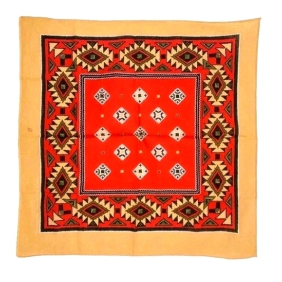 The Unbranded Brand Other - VTG NEW Crisp Aztec Native Scarf Handkerchief/Bandana/ Red/White/Mustard 21"x21"